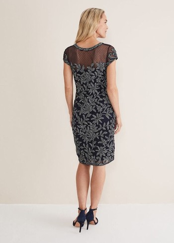 Phase Eight Zila Tapework Dress Navy/White Australia | BK7645908